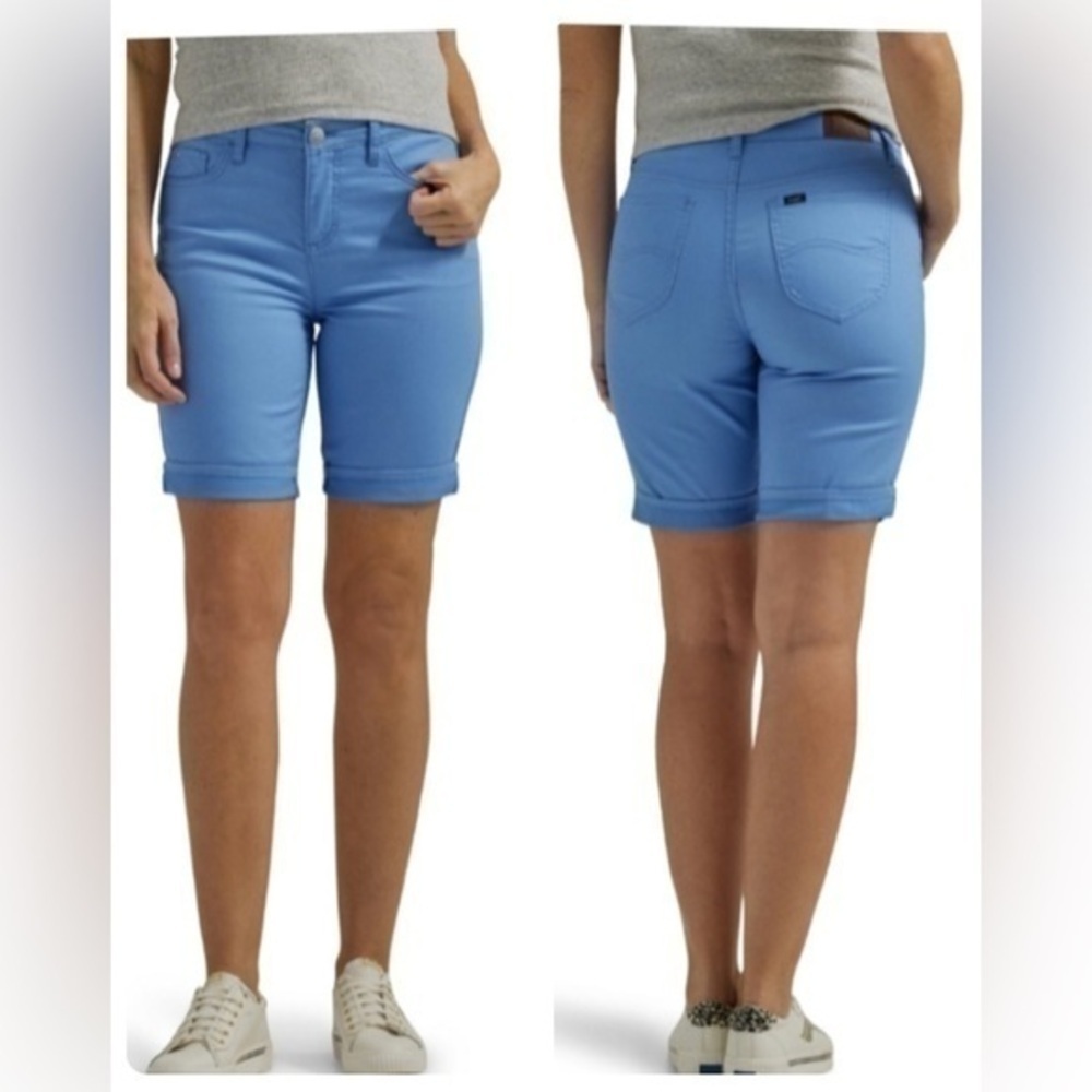 Lee Women's Mid Rise Cuffed Bermuda Shorts Blue 18M